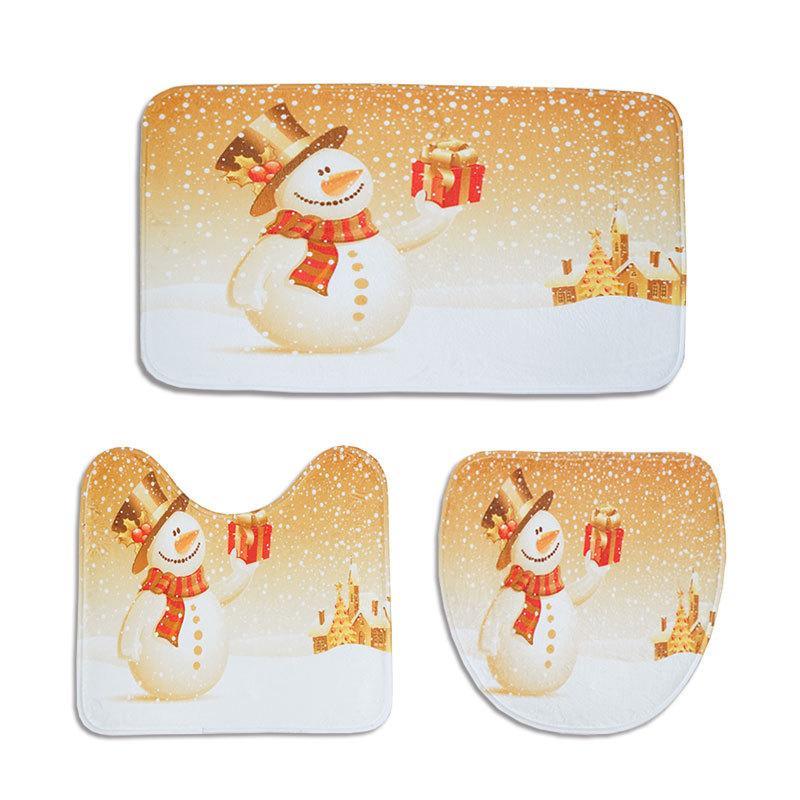 Juego de alfombrillas de baño navideñas con muñeco de nieve sonriente