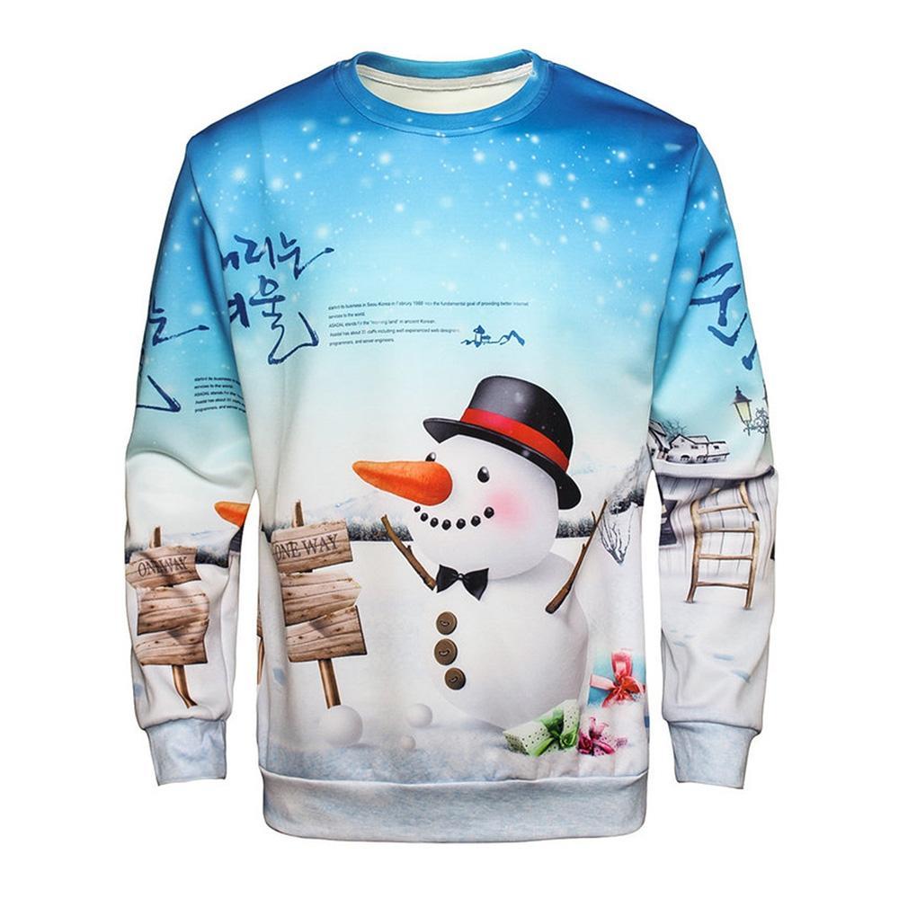 Snowman Crew Neck Pullover Sweatshirt-White/Light Blue-Theone Apparel