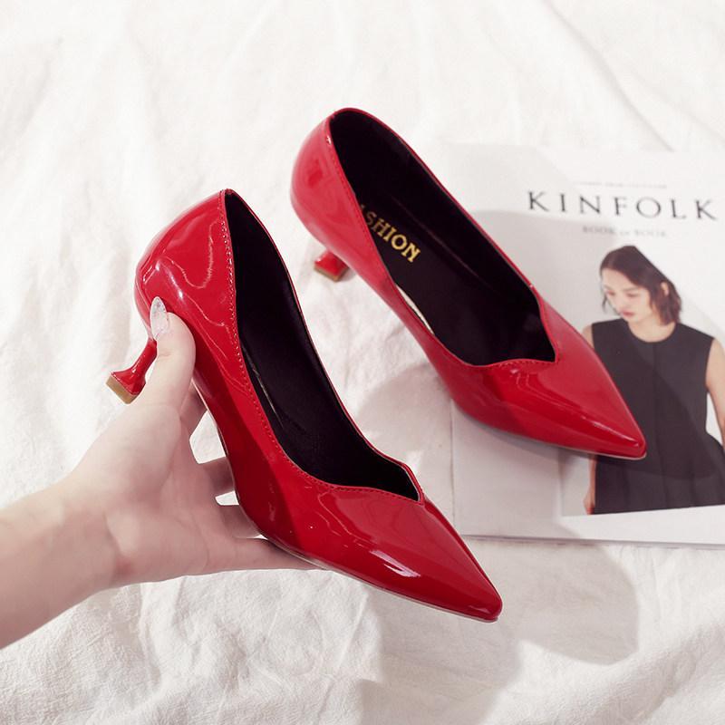 Square Statement Heel Kitten Pumps-Red-Theone Apparel
