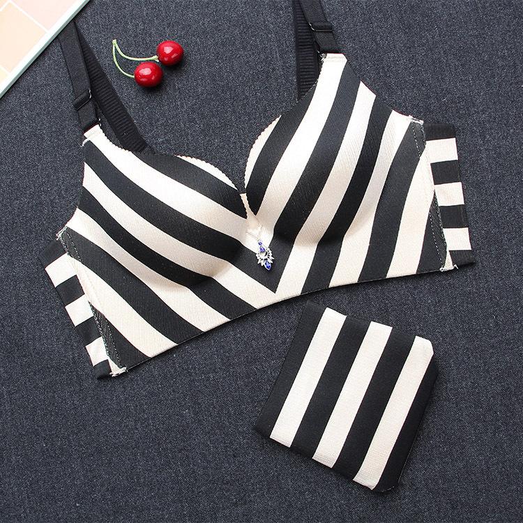 Striped Longline Push Up Bra-Black/White-Theone Apparel