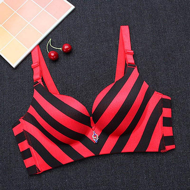 Striped Longline Push Up Bra-Red/Black-Theone Apparel