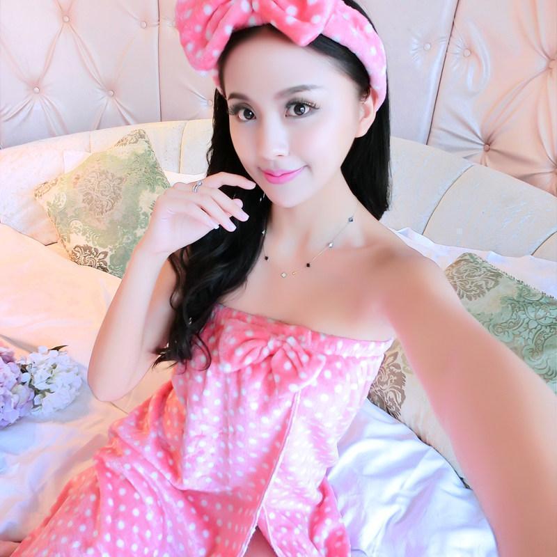 Striped Strapless Bath Robe Towel-Pink-Theone Apparel