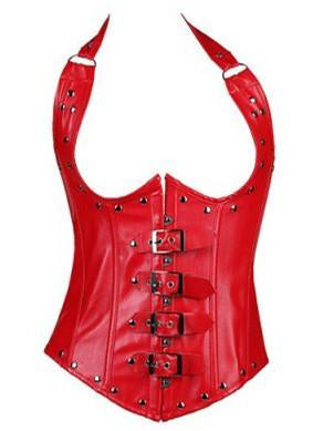 Studs & Buckles Sweetheart Halter Corset-Red-Theone Apparel