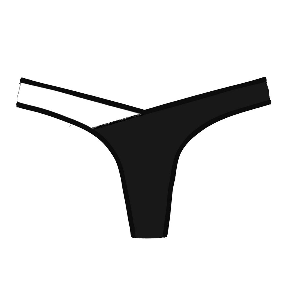 Trimmed Crisscross Thong Panty-White/Black-Theone Apparel
