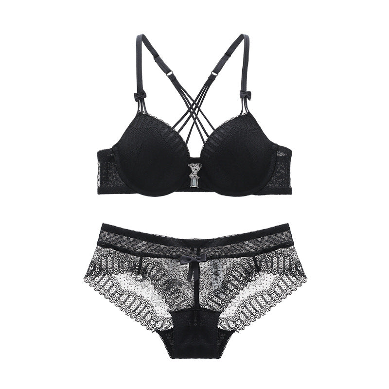 Triple Strap Lace Bra and Panty Set-Black-Theone Apparel
