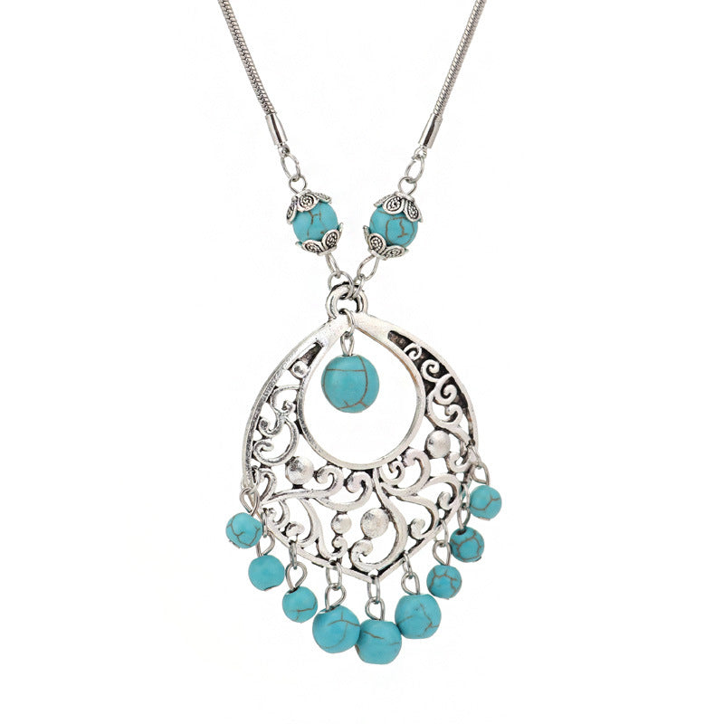 Turquoise Bead Boho Pendant Necklace-Blue-Theone Apparel