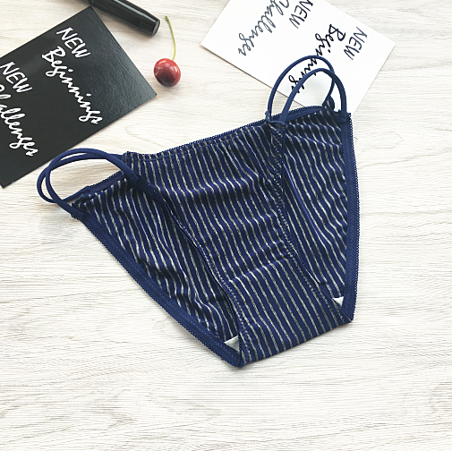 Vertical Pinstripe Fll Coverage Panties with Hip Straps-Dark Blue-Theone Apparel