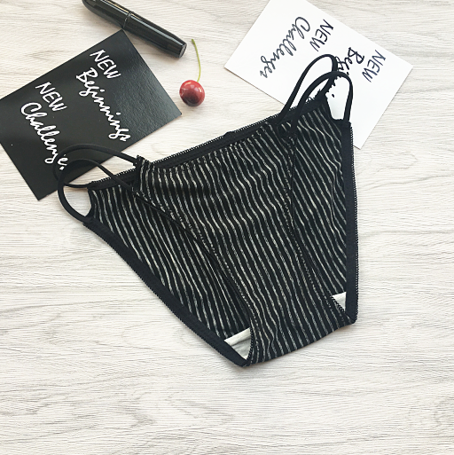Vertical Pinstripe Fll Coverage Panties with Hip Straps-Black-Theone Apparel