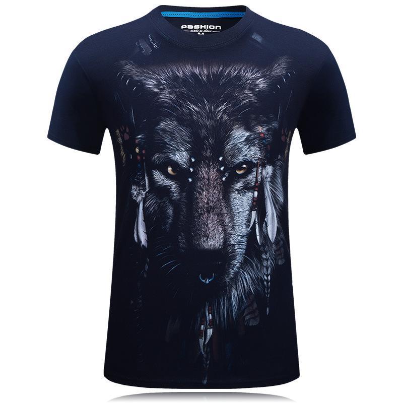 Wolf With Headdress Black Graphic Tee-Blue-Theone Apparel