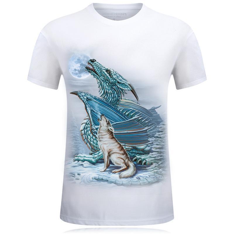 Wolf and Dragon Moon Howling Shirt-White-Theone Apparel