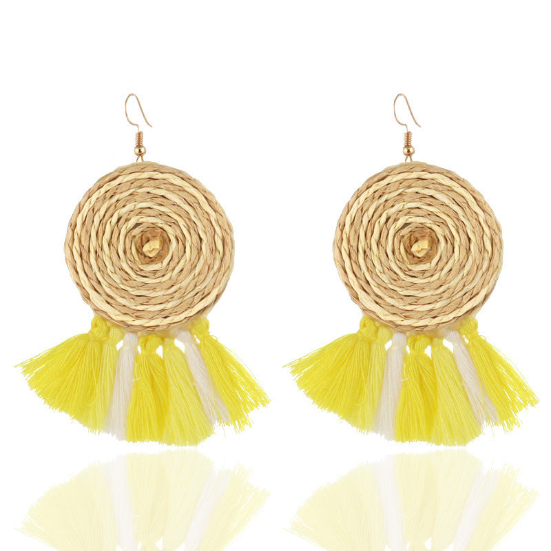 Woven Ring and Tassel Earrings-Yellow-Theone Apparel