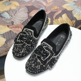 Bedazzled Buckle Front Loafers - THEONE APPAREL