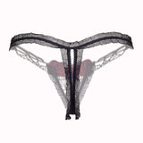 Black Lace and Red Rose Transparent Thongs - THEONE APPAREL