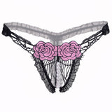 Black Lace and Red Rose Transparent Thongs - THEONE APPAREL