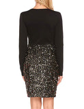 Black Sequin Skirt Surplice Dress - THEONE APPAREL