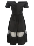 Black Sheer-Insert Notched Off-Shoulder Dress - THEONE APPAREL