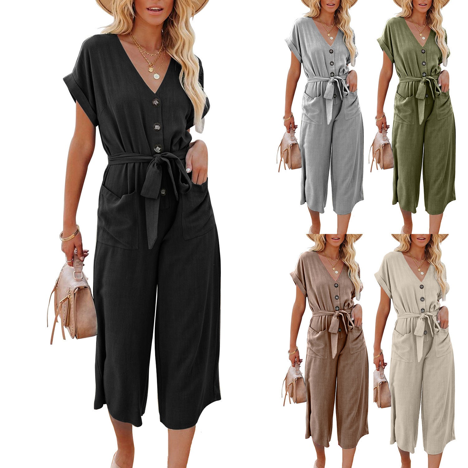 Bodysuit with Decorative Buttons and Tie Waist - THEONE APPAREL