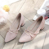 Bowtie Chunky Heel Suede Pumps - THEONE APPAREL