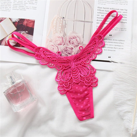 Butterfly Embroidered High Waisted Lace Thong - THEONE APPAREL