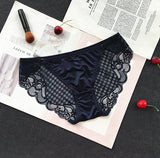 Checkered Mesh and Lace Detail Briefs Style Panties - THEONE APPAREL